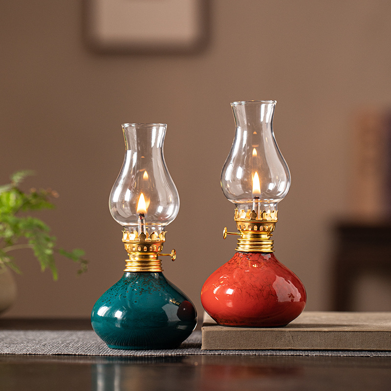 Vintage Lighting Decor - 빈티지 세라믹 연꽃 오일 램프 -