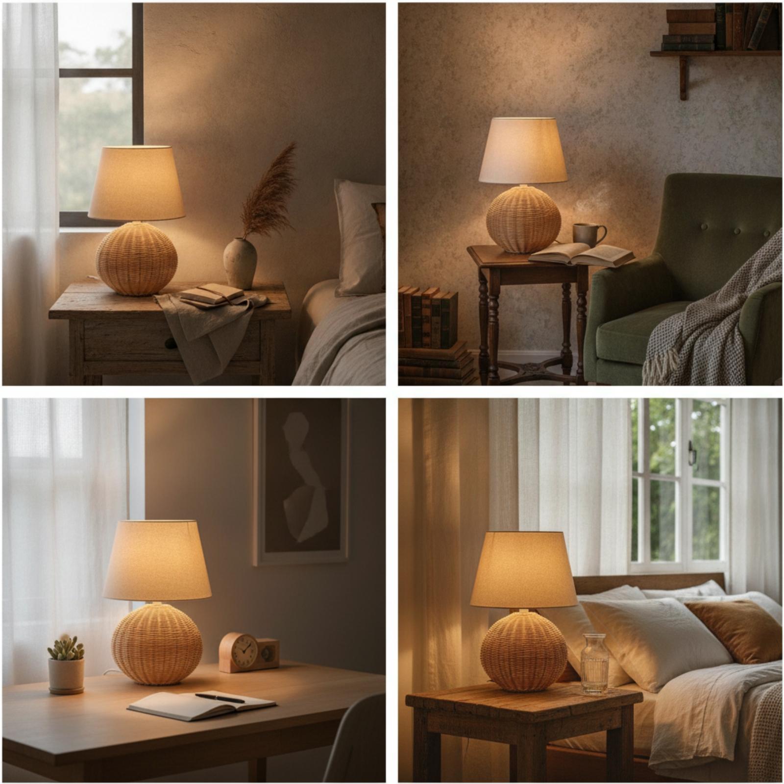 침실 및 거실용 침대 옆 램프, 라탄 베이스 패브릭 갓 - Lighting Decor For Bedroom 리뷰 및 가격